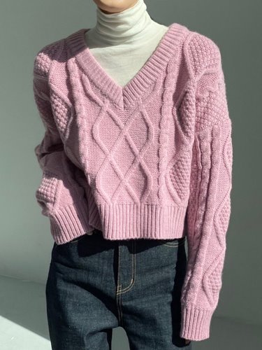 vivid pink crop wool knit